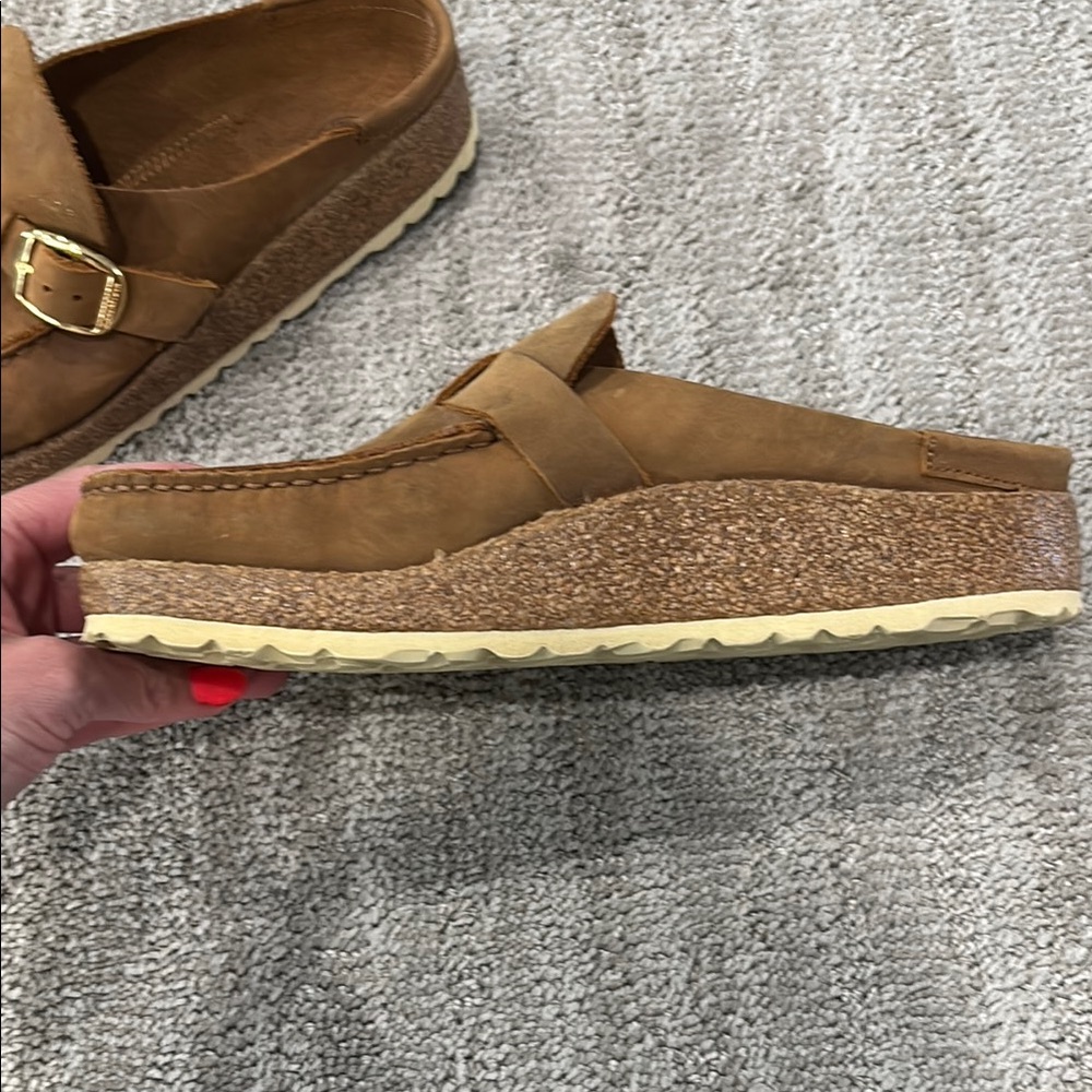 Birkenstock Cognac Buckley Oiled Leather Women's Moccasin Style Clogs - Picture 10 of 11